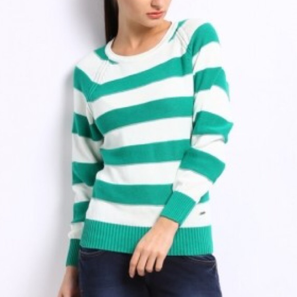 Cotton Striped Open Back Sweater - Picture 1 of 7